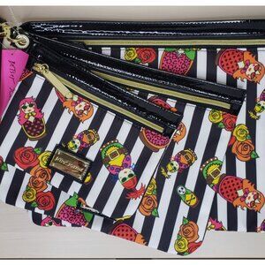 Betsey Johnson Russian Nesting Doll Matryoshka 3 pc Bag Set Clutch Stripe Rose